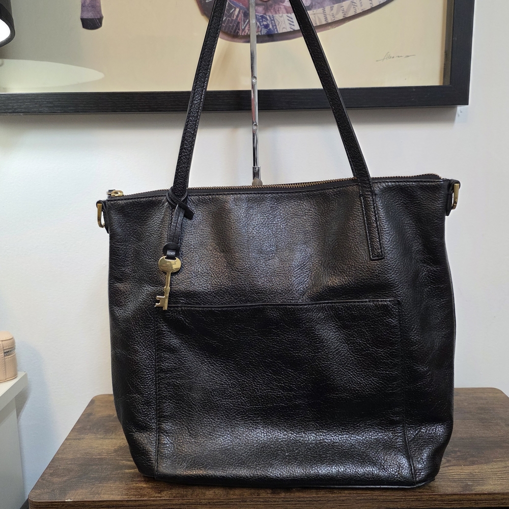 Fossil Black Leather Tote Bag